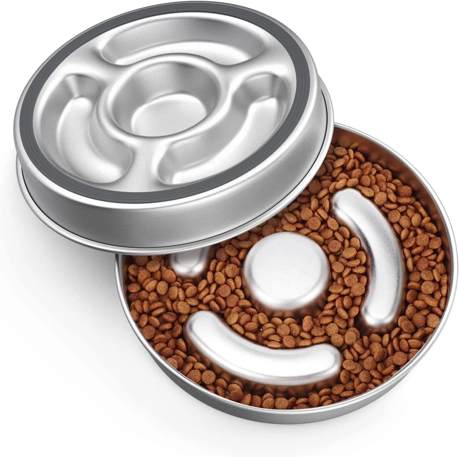 Stainless steel slow feeding bowl with neck protector for dogs and cats in cowhide box
