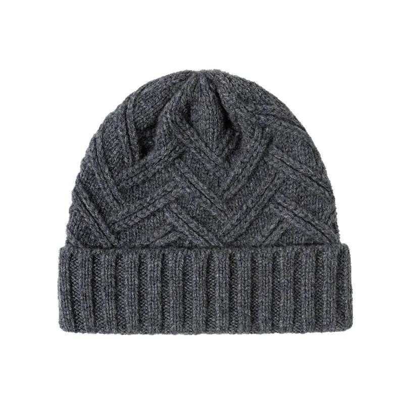 Wool knitted dome crown winter hat for women in six colour options showing totem detailing