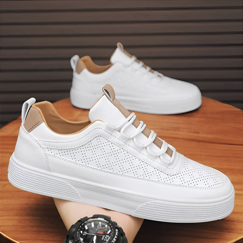 White and white khaki casual board shoes with thick bottom and lace-up closure