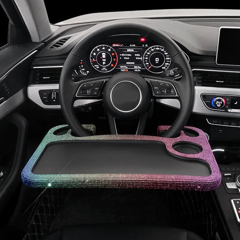 Car steering wheel diamond inlaid dinner plate, 43x29cm, high-precision water drill material, with diamond colour finish