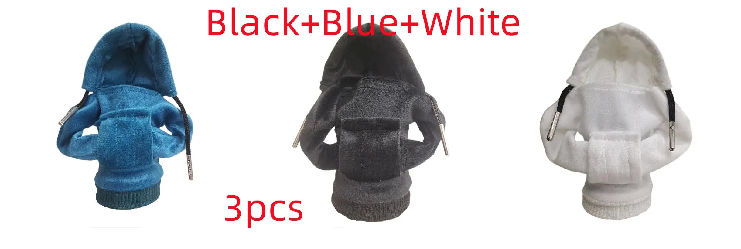 Cloth gear shift knob hoodie cover in assorted colours showing 13x8cm size for manual and automatic cars.