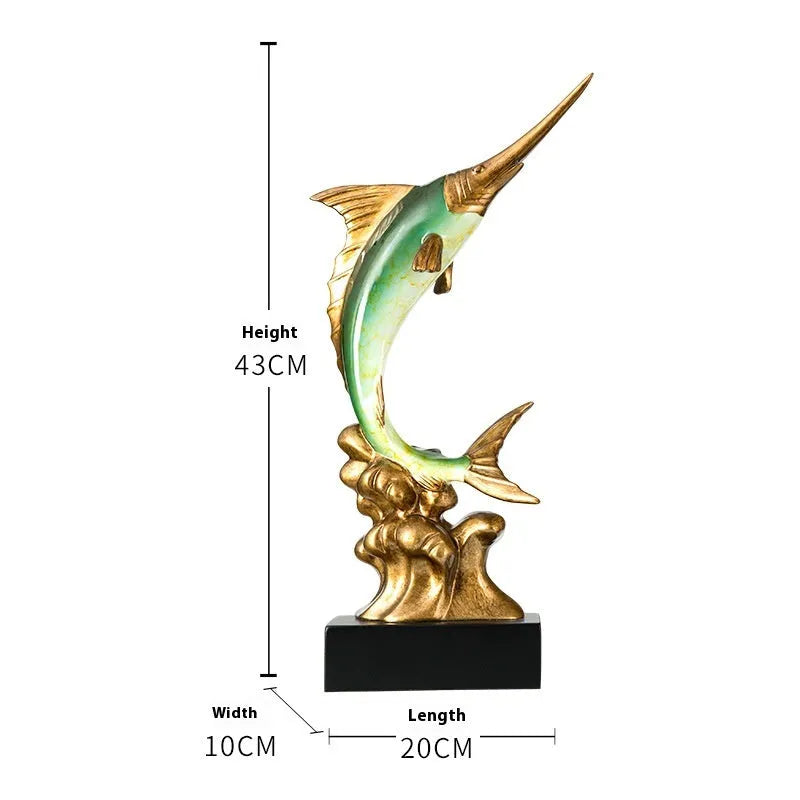 European-style resin swordfish decorative ornament on display in selected colour.