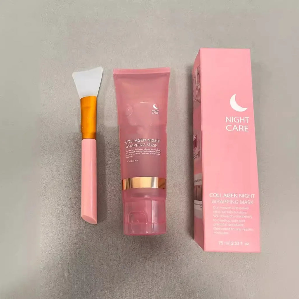 Collagen night mask in 75ml bottle with application brush for skin firming and hydration