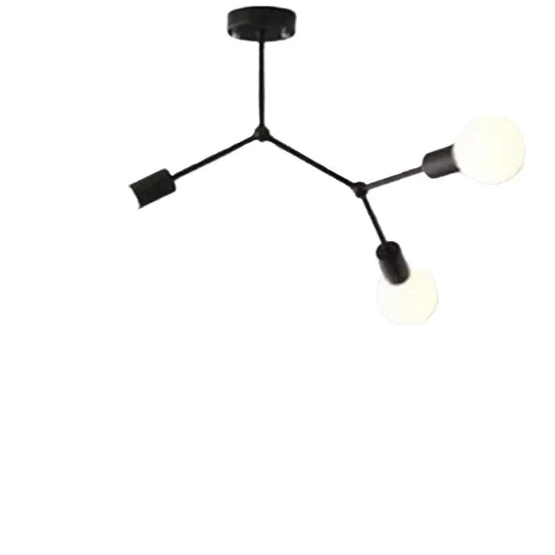 Nordic style iron ceiling chandelier with multiple black heads against a white background.