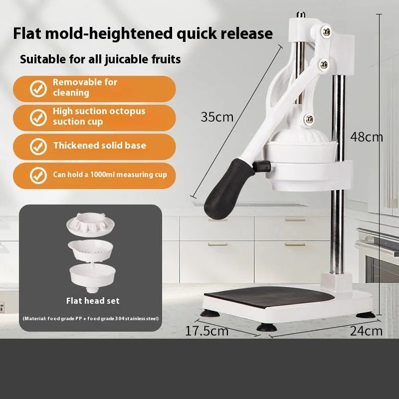 Commercial stainless steel manual citrus juicer with 480cm length on a countertop.