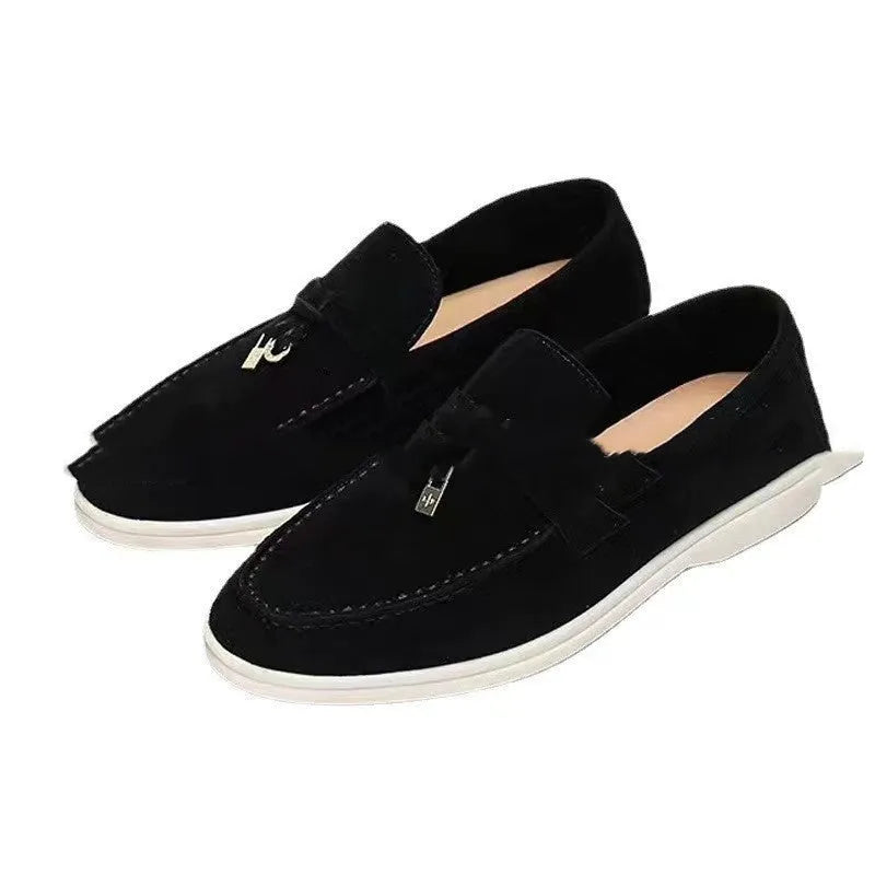 Neutral slip-on loafers with high-top artificial PU upper and Gommino rubber soles