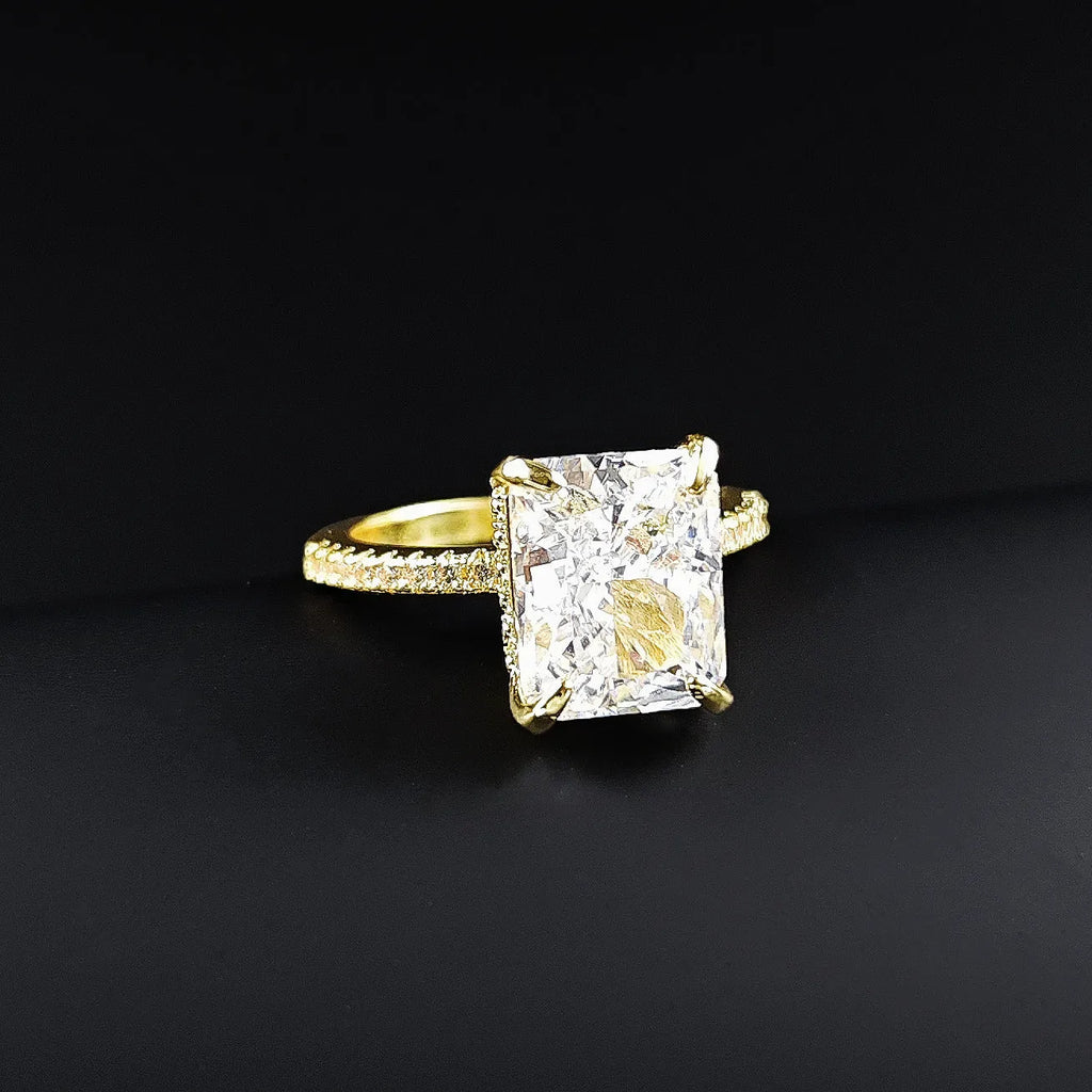 Ice flower cut copper ring for women in gold colour, electroplated finish, geometric quadrilateral shape