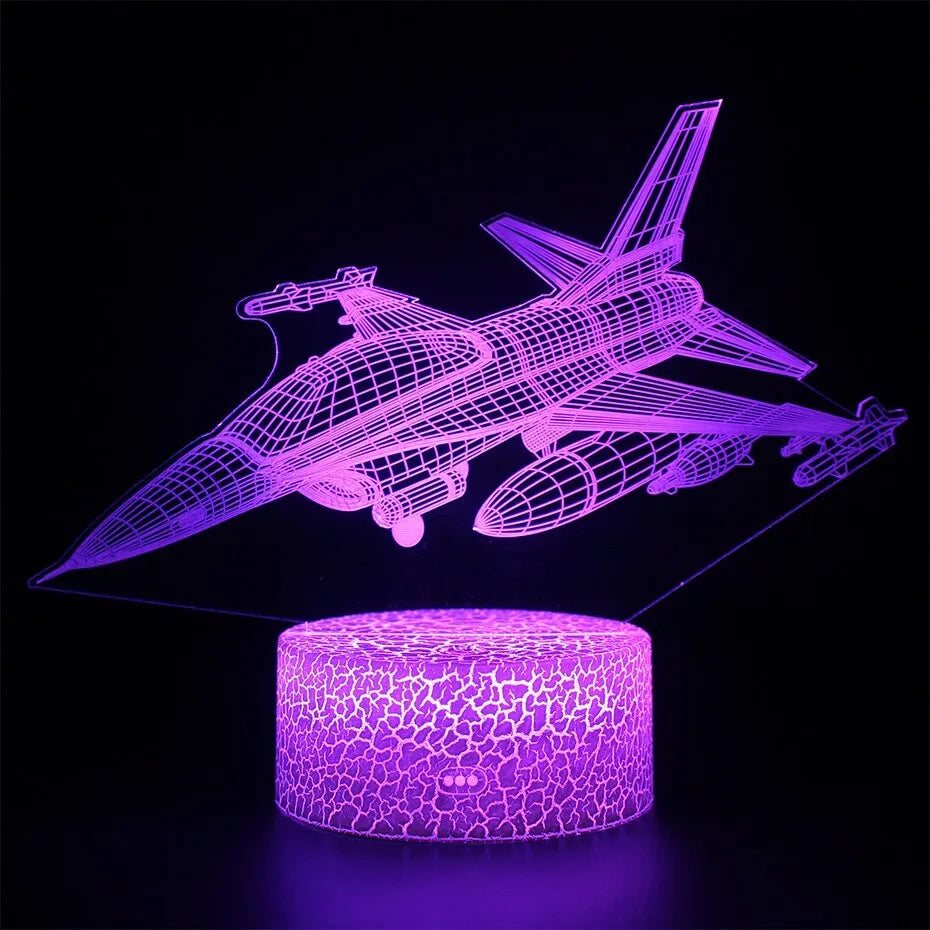 White cartoon airplane-shaped night light with acrylic shade and touch-sensitive base.