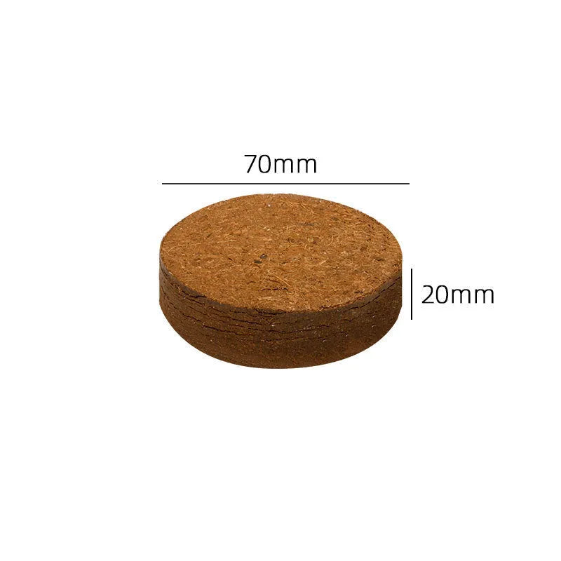 Compressed nutrient soil blocks for vegetable planting with various size specifications displayed