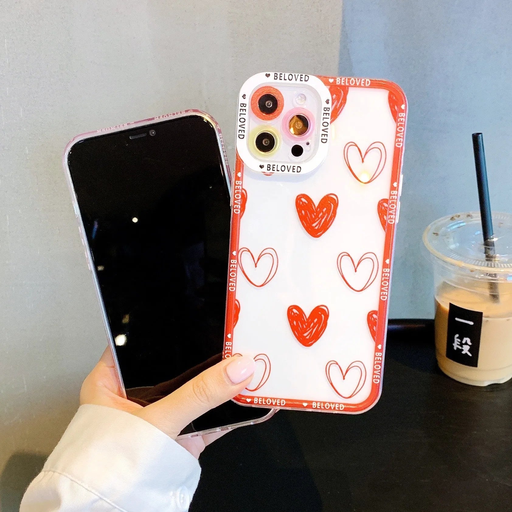 Pink and red love heart angel eyes design TPU back cover case for Apple iPhone.