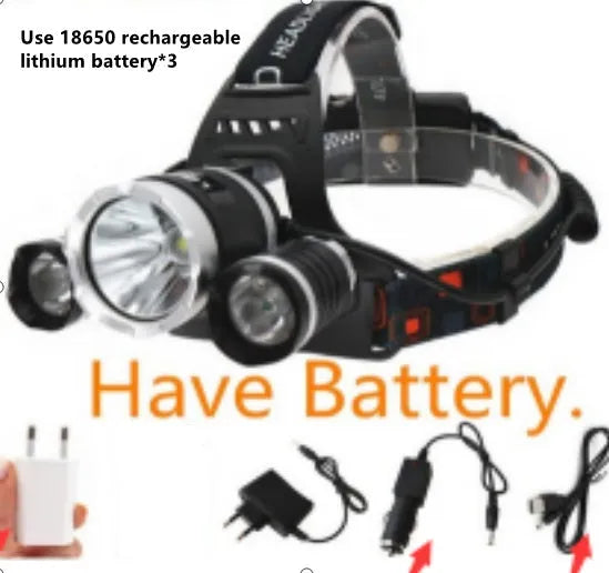 Aluminium alloy rechargeable LED headlamp with adjustable headband and long-range beam