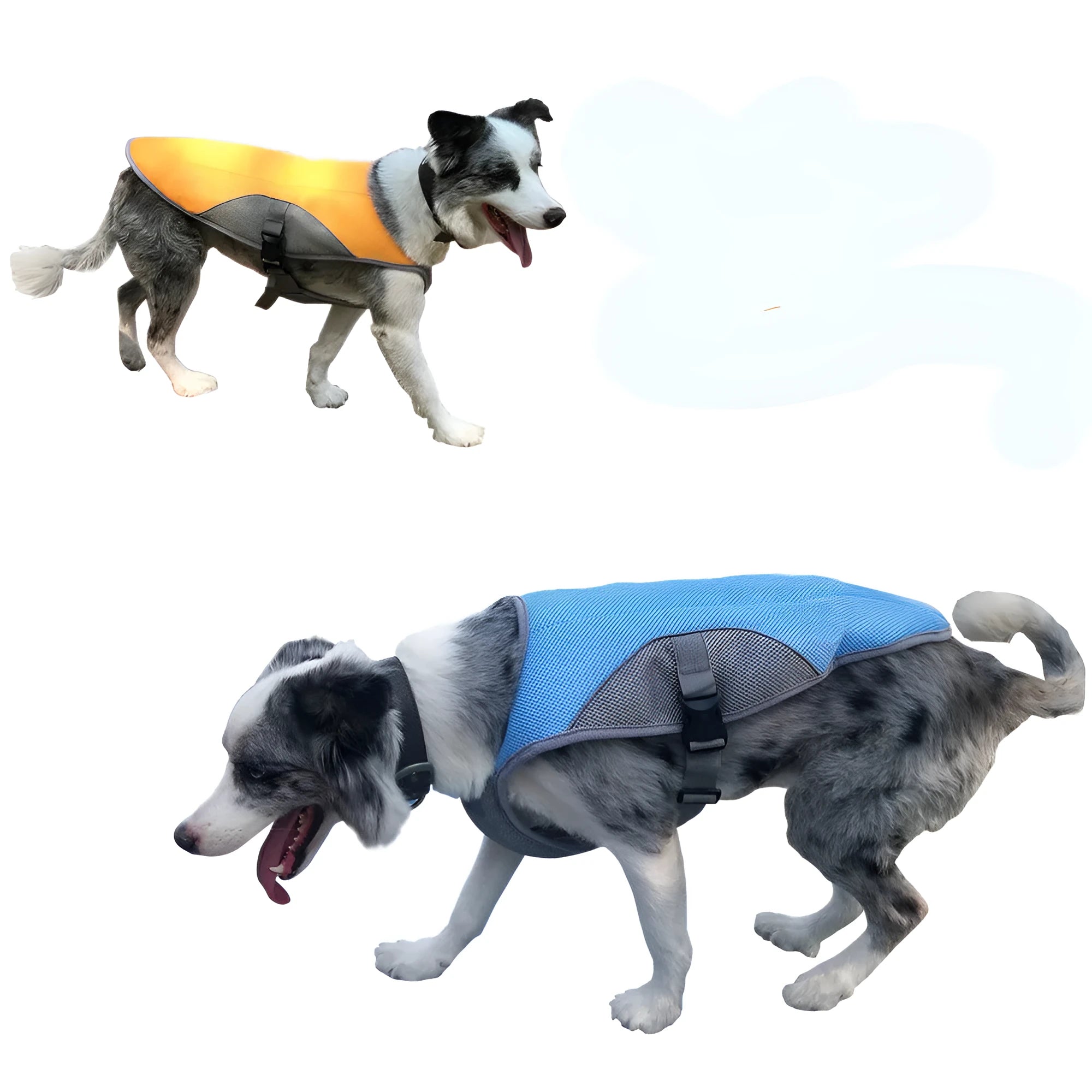Dog cooling vest in orange polyester with adjustable straps for summer outdoor use