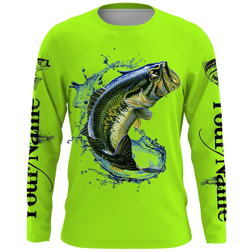 Men's grey round neck pullover top with a fish pattern print on the front.