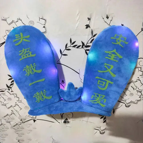 Rabbit-shaped glow ears helmet ornament with Velcro bottom attachment in multiple colour options