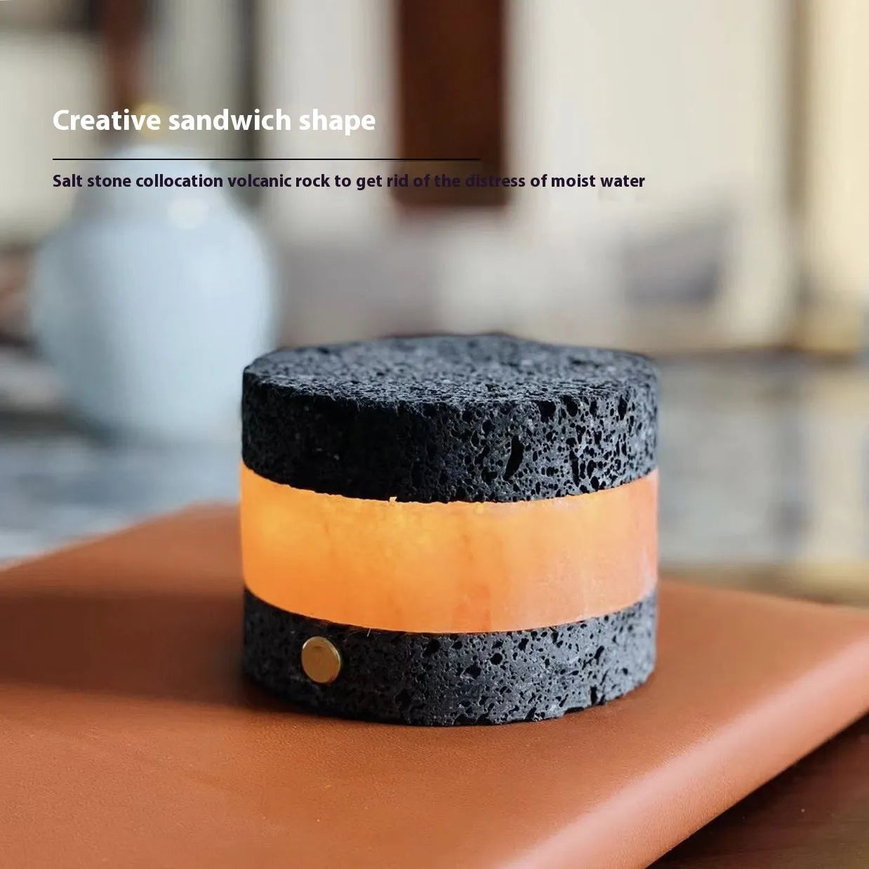 Compact orange volcanic rock USB night lamp with dimmer and essential oil tray.