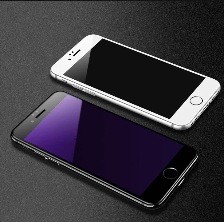 iPhone tempered glass screen protector with black soft edge shown on a phone