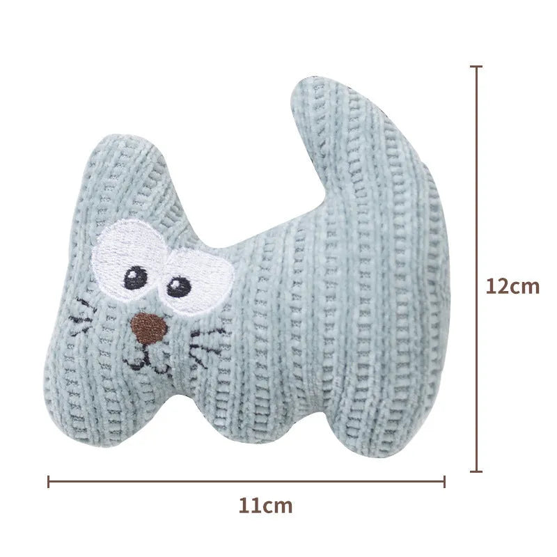 Cyan and light coffee plush rope cat toy with bell and catnip filling.