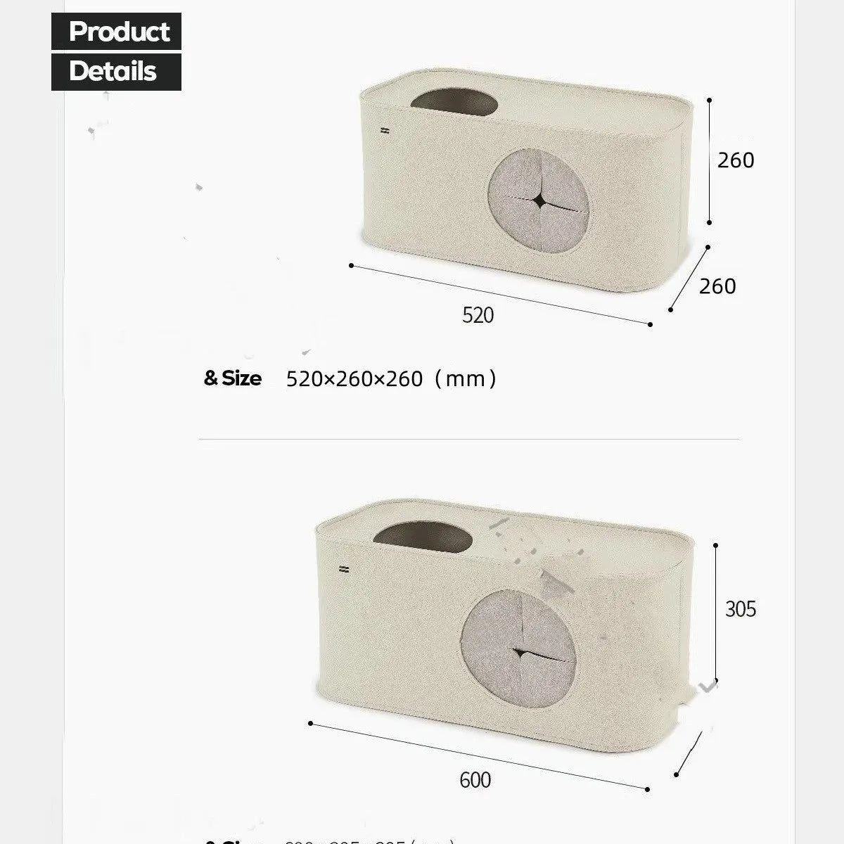 Grey foldable felt cat nest bed showing its size next to a cat.
