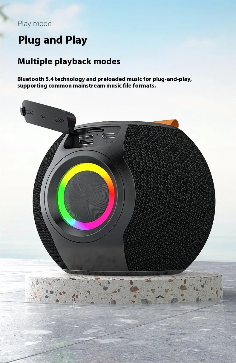 Black portable Bluetooth speaker with RGB lamp waterproof TWS 5W