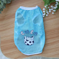 Spring and summer grid cartoon printed polyester pet vest in blue with chest measurement details