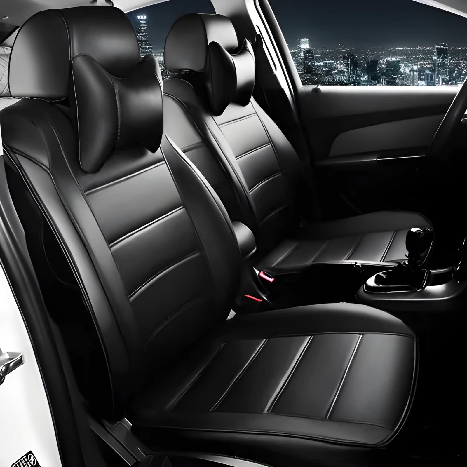 Single leather car seat cover with binding style in beige and black with red trim options