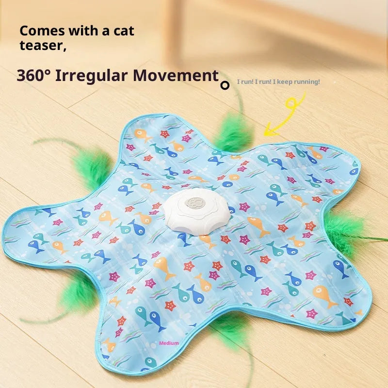 Smart cat hunting cover electric toy in blue-fish colour, made from PP material, designed for interactive play