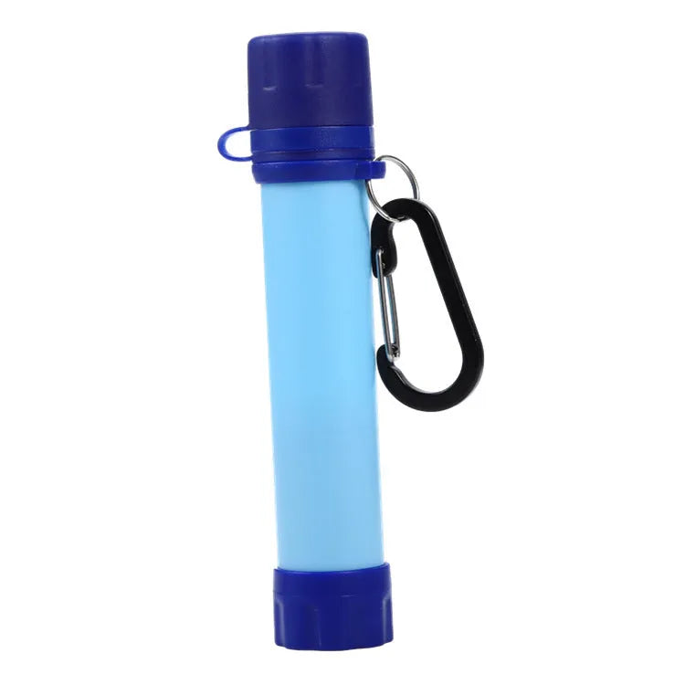 Portable 18cm plastic emergency survival straw filter in army green for outdoor water purification