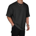 Men's slim fit solid colour T-shirt in light blue, showing round neck and short sleeves