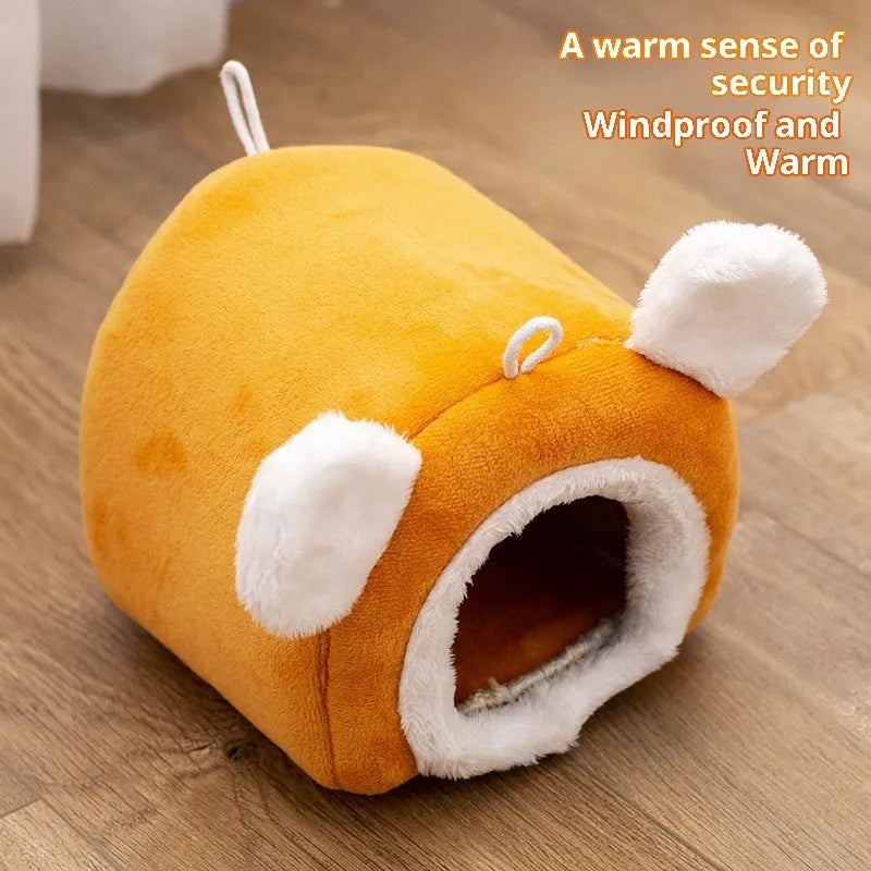 Thick cloth small pet bed in gray colour, enclosed bird-nest shape for hamster, size 15x15x15cm