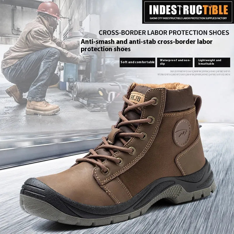 Orange labour protection safety shoes with leather uppers and rubber soles for workplace safety