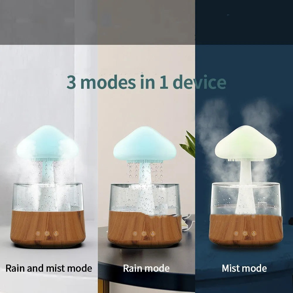 Ultrasonic atomising humidifier wood grain finish cloud and rain mist seven colour light USB power 0.5L tank