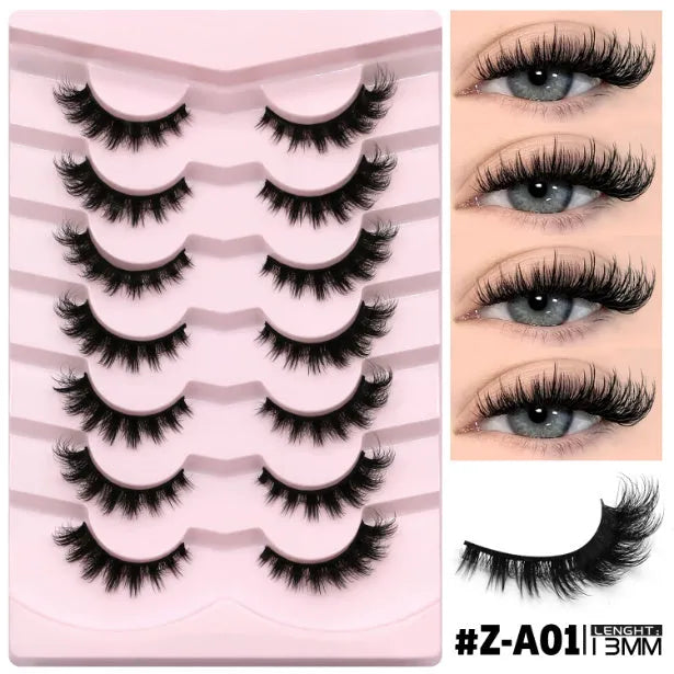 Natural false eyelashes with artificial fibre construction and included eyelash glue