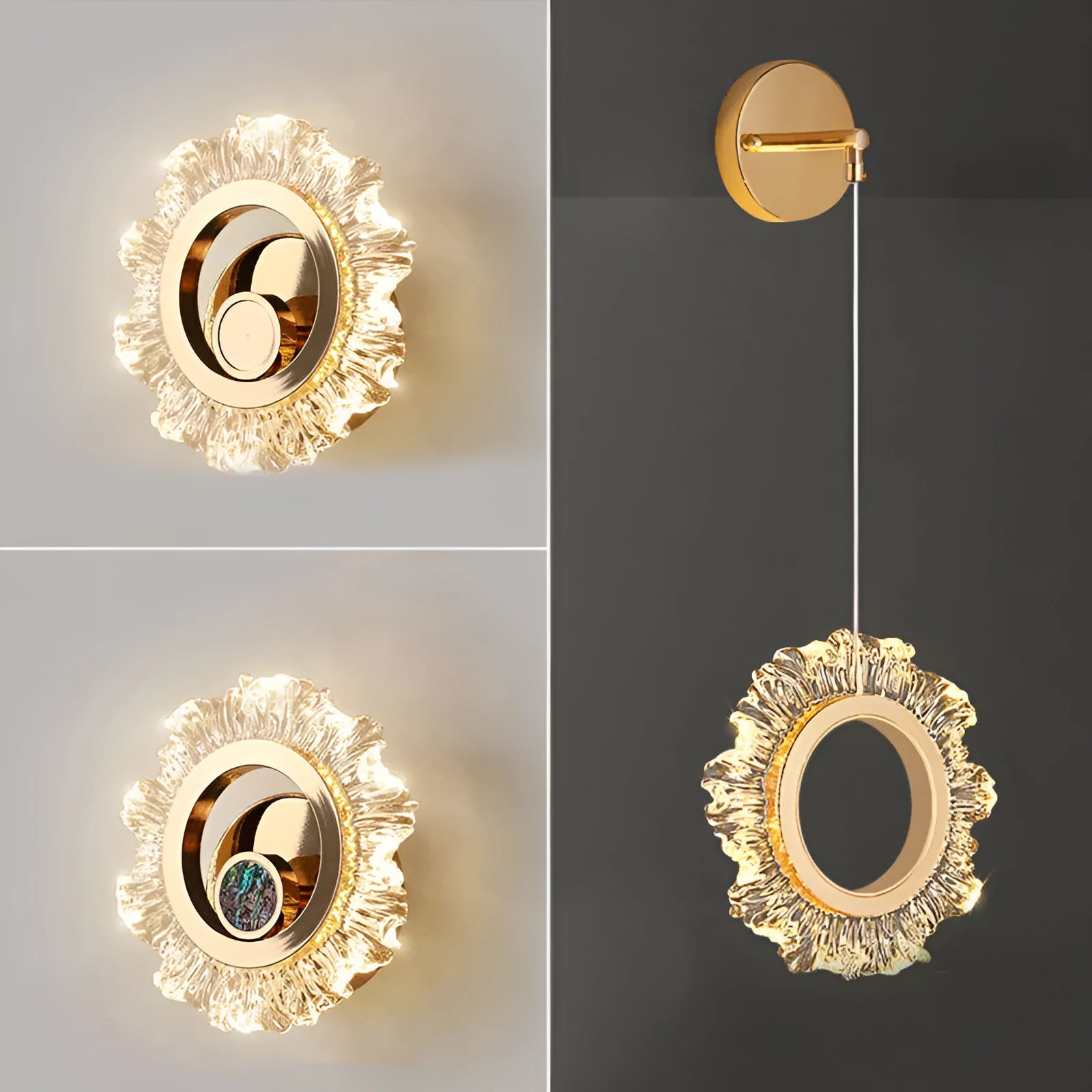 High Sense minimalist modern wall lamp with acrylic shade in tricolour, warm, and white light options.