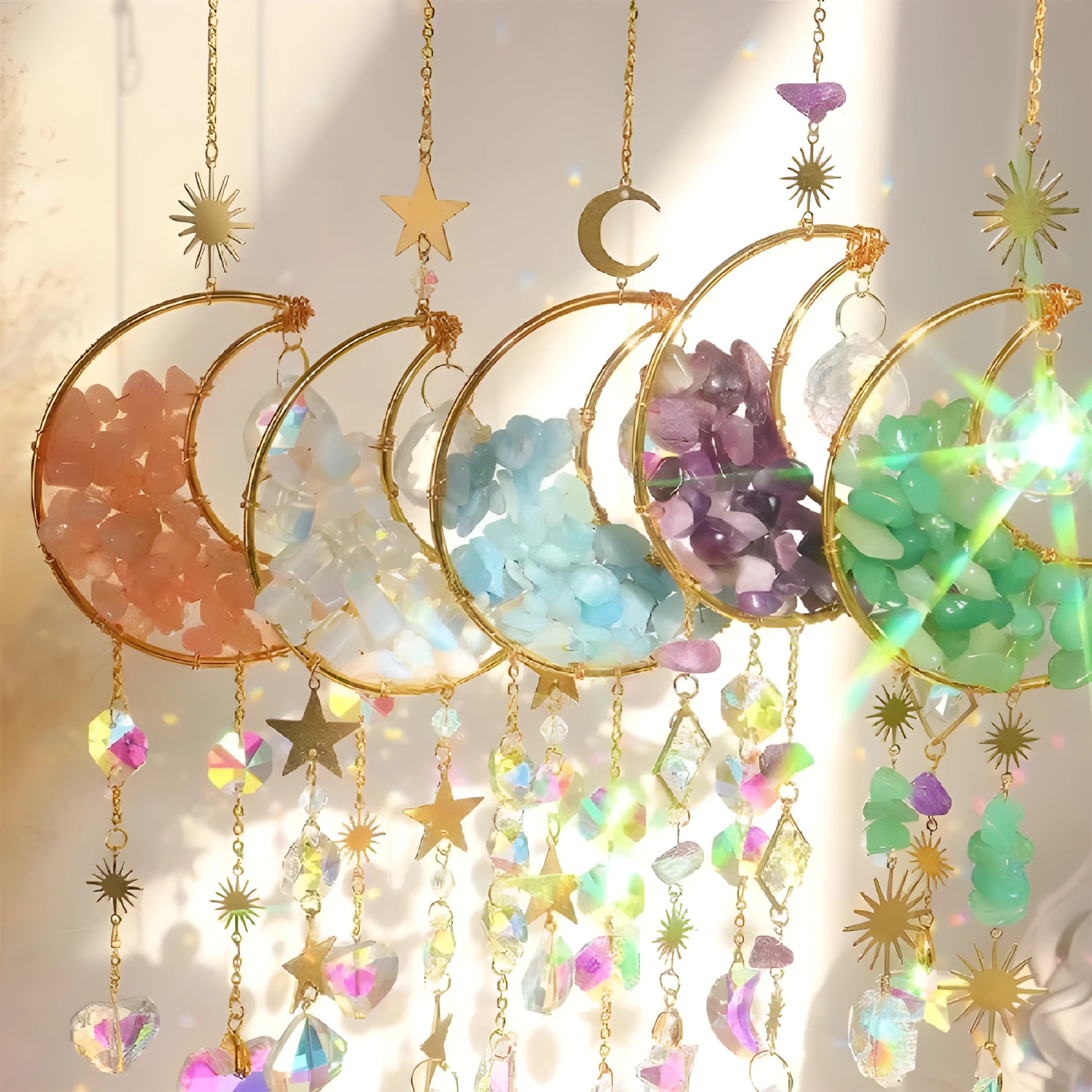 K9 crystal moon car pendant on a metal chain in a choice of colours.