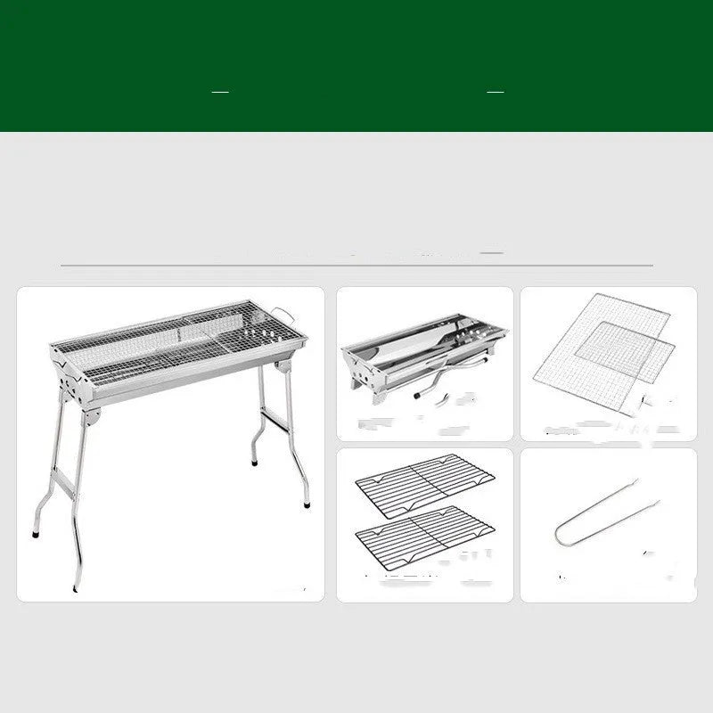 Stainless steel portable folding barbecue oven for outdoor cooking with capacity for five or more people