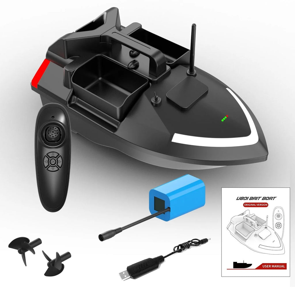 GPS remote control fishing boat in black with LED light and remote controller