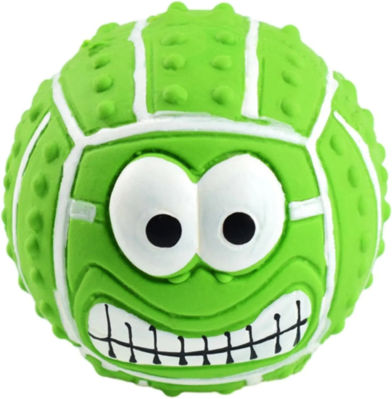 Smile face dog latex ball in green, orange, and yellow – squeaky bouncy toy for small dogs and cats
