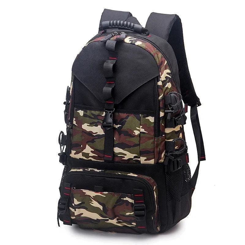 Men's large waterproof Oxford cloth hiking backpack in multiple colour options on a neutral background.