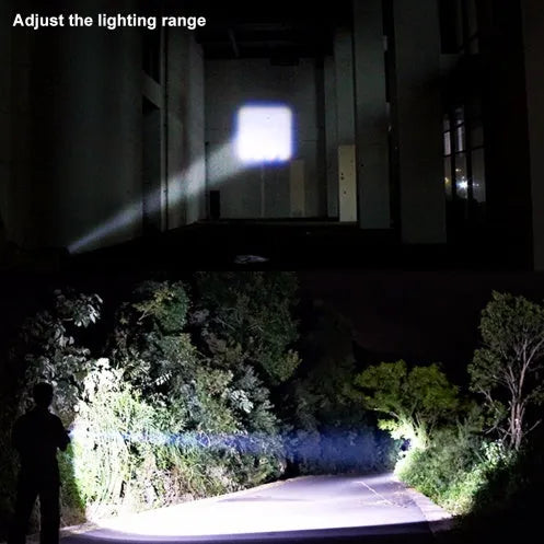 Black aluminium alloy telescopic LED flashlight with adjustable zoom focus and pocket clip