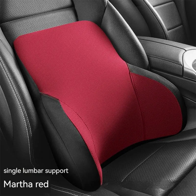 Memory foam car lumbar support pillow and matching headrest cover in knitted fabric