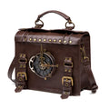 Bronze steampunk industrial retro style shoulder bag with metal hardware and square pillow design