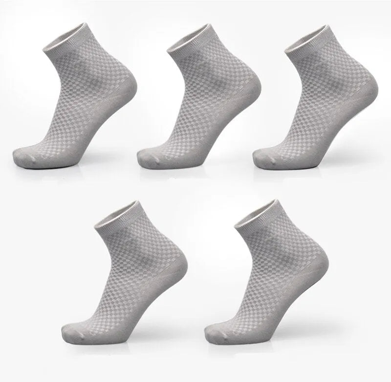Men's bamboo fibre business socks in grey blue with a small square pattern.