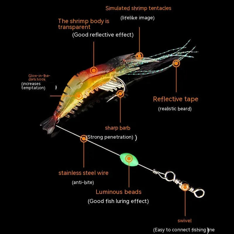 Luer soft fishing lure with 4 cm hook in six colour variations including luminous and transparent options
