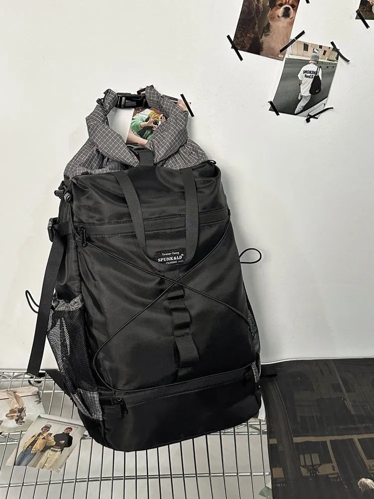 Nylon backpack in solid colour, large capacity, 30x18x48 cm, unisex design for travel and daily use