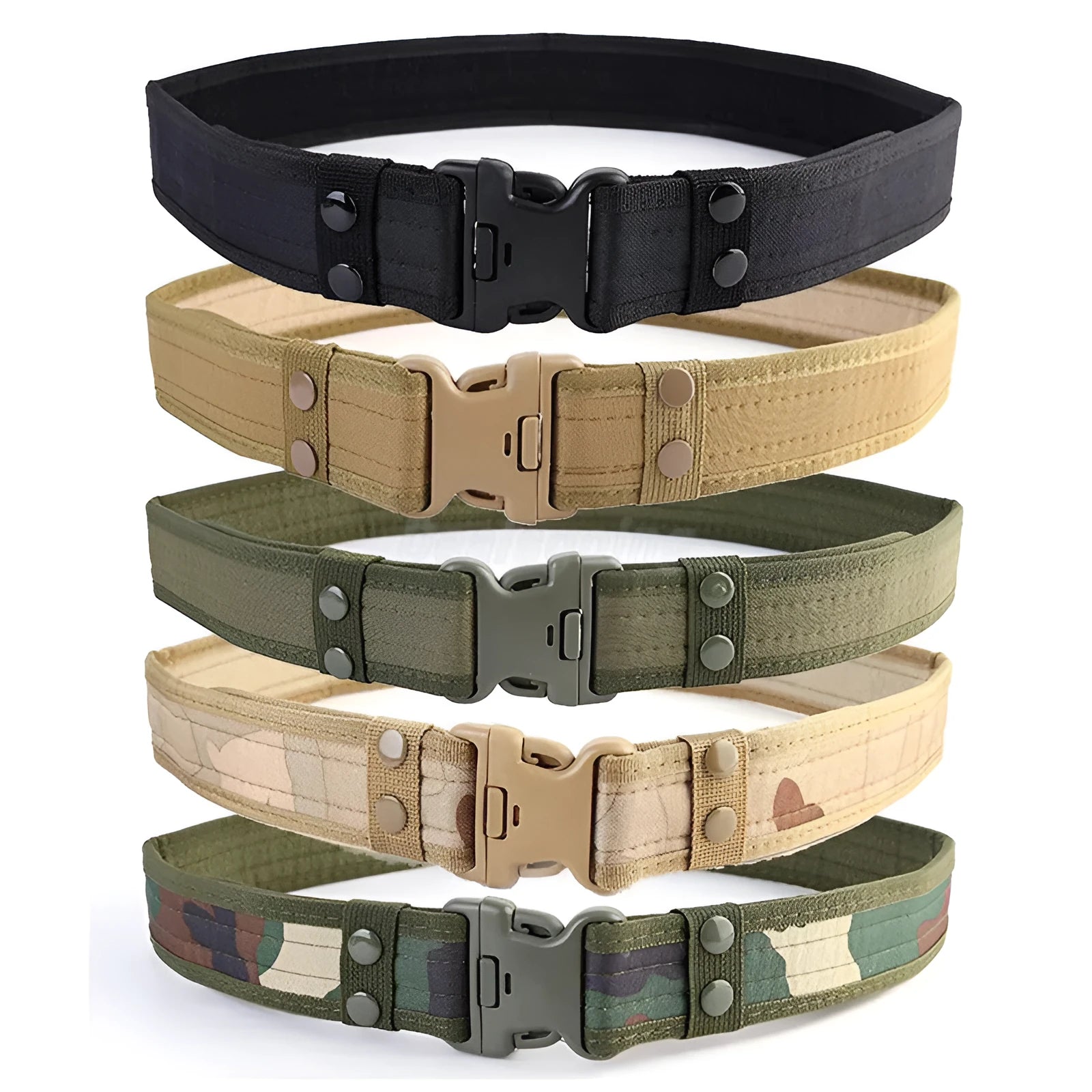 Canvas tactical belt 130x5 cm with plastic rectangular buckle in army green colour for outdoor casual wear
