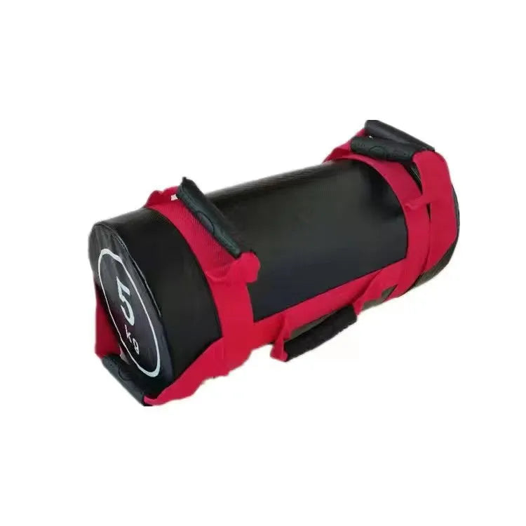 Flat white PVC fitness training sandbag for weight lifting and strength exercises.