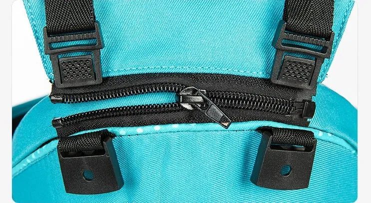 Multifunctional baby carrier in black, 100% cotton, with waist support and three carrying positions for newborn to toddler