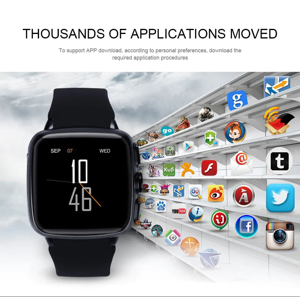 Black or white smart watch with 1.54 inch screen showing Android interface