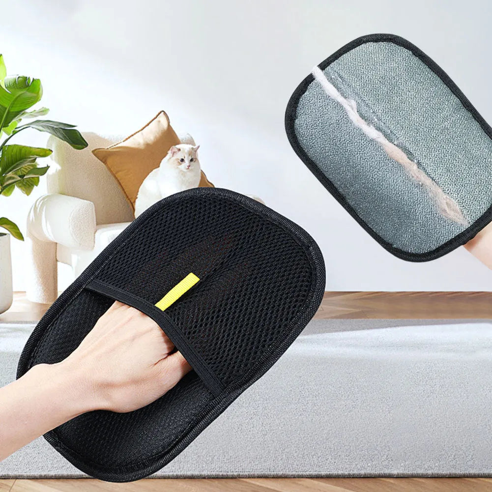 Black pet hair removal glove with silicone bristles for dog cat grooming