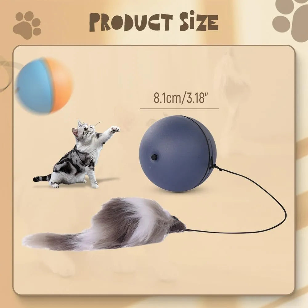 Interactive self-rolling cat ball toy in Blue Orange and Gray colours on a white background